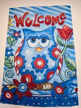 Colorful Welcome Owl Garden Yard Outdoor Flag Floral 28 x 40